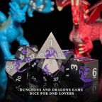 Metal Dice Set D&D, HNCCESG Polyhedral Dice 7 Piece Dice Dragon Metallic DND Dice Set for Dungeons and Dragon RPG Tabletop Game(Black Purple Dragon)