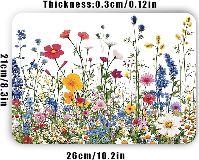 Colorful Floral Mouse Pad – Non-Slip, Washable, Waterproof with Stitched Edges, 10.2×8.3×0.12″ | Bright Desk Decor for Women, Teens & Students
