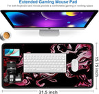 Gaming Mouse Pad, 31.5x15.7 inch Large Extended Computer Keyboard Mouse Mat, Water Resist Non-Slip Mousepad Rubber Base Long XXL Desk Mouse Pad for Gaming, Office & Home, Marble Red