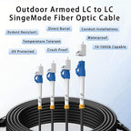 30M/98FT Outdoor Armored LC to LC Fiber Optic Cable, 4 Core OS2 Single Mode 9/125μm, Industrial TPU Jacket, OD 5mm, 4 Strands, SMF, Direct Burial, Heavy-Duty LC-LC Patch Cord for Harsh Environments