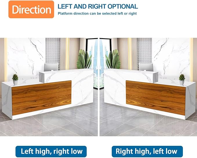 Reception Desk with Counter Modern Checkout Counter with Lockable Drawer Keyboard Tray Receptionist Desk for Office Salon Reception Table B Left 51inch/130cm