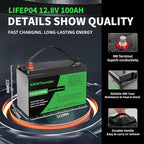 12V 100Ah LiFePO4 Lithium Battery, Built-in Smart BMS, Low Temperature Protection Group Deep Cycle Battery for Trolling Motor, RV, Solar, Marine, Camping and Off Grid Applications