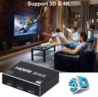 1x3 HDMI Splitter, 1 in 3 Out HDMI Splitter Audio Video Distributor Box Support 3D & 4K x 2K Compatible for HDTV, STB, DVD, PS3, Projector Etc