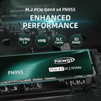 FN955 4TB NVMe SSD M.2 2280 PCIe Gen4x4, Up to 7300MB/s, 3D NAND TLC Flash Internal Solid State Drive, Configure SLC Cache, Storage and Memory Expansion for PS5 Laptop Desktop