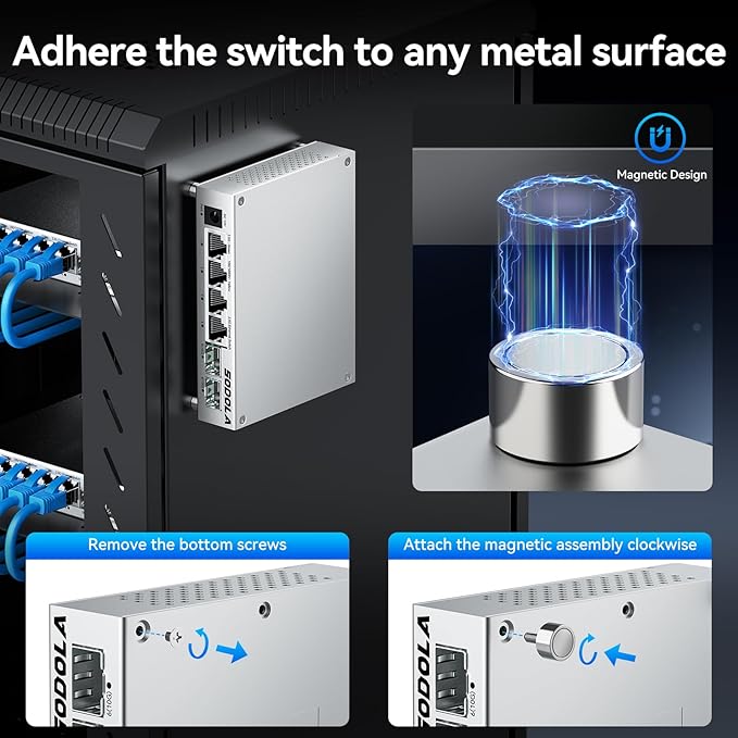 SODOLA 2.5Gb Switch,4 x 2.5G Base-T Ports, 2 x 10G SFP+, Aluminum Alloy Cooling & Magnetic Mounting,2.5 Gigabit Network Switch Fanless Plug & Play, Unmanaged Multi-Gigabit Switch,Lifetime Protection