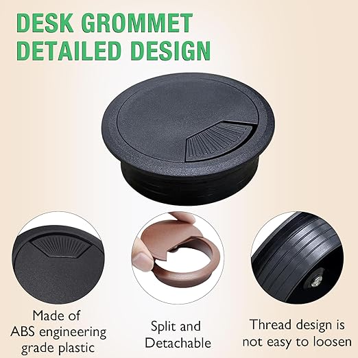 5 Pcs Desk Grommet 2-1/16" / 53 mm, Desk Cord Hole Cover, Cable Grommet ABS Plastic, Desk Hole Grommet for Home & Office Pc, Detachable Adjustable Cable Cord Organizer-Black