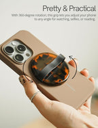 Heesch Magnetic Ring for Phone Case Loopy Brown Phone Grip Strap Holder for Back of Phone Finger Loop Grip for Hand Tortoise Shell Magsafe Grip for iPhone 16 Pro Max/15/14/13/12 Series Mag Safe Case
