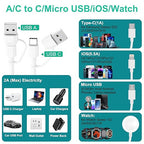Multi Charging Cable 4 in 2 for Apple Watch Charger i-Phone, Travel 4 in 2 Watch & Phone Charger with iOSPorts/Type C/Micro USB Port Compatible with iWatch/iPhone 16 15/Galaxy Android-6FT