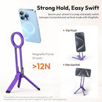 ULANZI MA30 Magnetic Phone Tripod Stand for iPhone - Aluminium Maglock Smartphone Mini Tripod Pocket Cell Phone Stand Strong Magnet Quick Mount Compatible with iPhone 16 15 14 13 12 Series, Purple