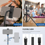 NEEWER 71" Phone Tripod Stand with Reversible Legs Flexible Arm 360° Ball Head Phone Holder & Remote, Portable Photography Light Stand Compatible with iPhone 16 15 Pro Max for Video Recording, TS06