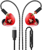 Vibes 202ML Wired Earbuds - HiFi in Ear Headphones - Noise-Isolating Ear Buds w/ Mic - Clear Sound, Deep Bass, Comfort-Fit Earphones - MMCX–Lightning for iPhone 5–14, Silver Plated Cord, Carrying Case