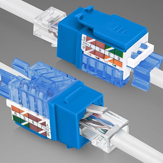 Everest 45° Angled RJ45 Cat5e Keystone Jacks 10-Pack in Blue - Slim Profile Female RJ45 Connectors - Cat 5e Keystone Jack - Compatible with 45° Angled Speed Termination Tool - 45Term (B0BL3GS7ZY)