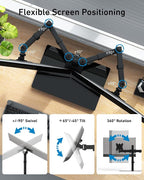HUANUO Freestanding Dual Monitor Stand, 32 Inch Dual Monitor Mount for 2 Screens, Holds up to 19.8 lbs per Arm, Monitor Arm Riser with Tempered-Glass Base, Tilt, Swivel, Rotation, Black