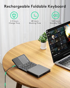 Samsers Multi-Device Foldable Bluetooth Keyboard with Touchpad, Rechargeable Dual-Mode(2.4G+BTx2) Wireless Keyboard with Holder, Portable Folding Keyboards for Android Windows iOS Mac OS - Black