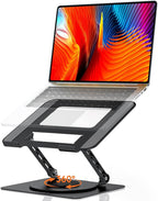 TECKNET Laptop Stand for Desk, 360 Rotating Base, Ergonomic Foldable Computer Stand for Laptop Riser Height Adjustable, Compatible with MacBook Pro, All Laptops 10-17" - Black