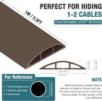 Floor Cord Cover, Cable Protector, 0.63W x 0.31H inches, Wire Cover for Extension Cords, Floor Cable Covers Prevent Cable Trips (Brown, 50-3 Feet)