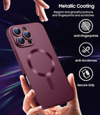 Magnetic for iPhone 16 Pro Case [Compatible with MagSafe][Built-in Camera Lens Protector] Slim Soft Silicone Bumper Shockproof Metallic Luster Phone Case (Burgundy)