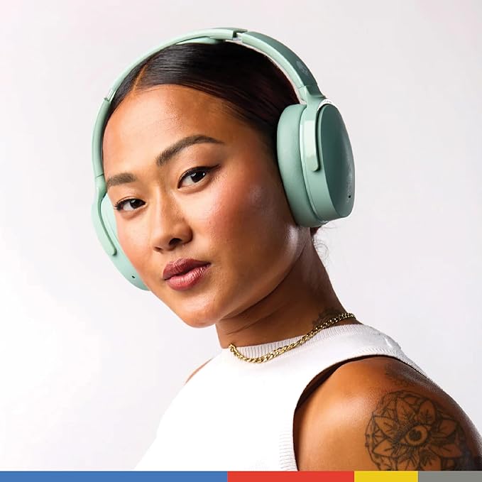 Skullcandy Hesh ANC Over-Ear Noise Cancelling Wireless Headphones with Charging Cable, 22 Hr Battery, Microphone, Works with iPhone Android and Bluetooth Devices - Preppy Sage