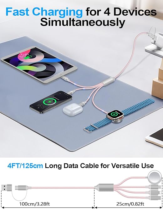 2 Pack Charging Cable for Apple Watch Charger/Samsung/iPhone Charger,Car/Office/Camping/Travel Essentials,Type C Cable Cord for iWatch Ultra/10-2/iPhone 16-11/Samsung S25-S20,iPad,airPods-Pink