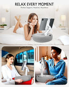 Tablet Pillow Stand, Compatible with 5"-12.9" Kindle, iPad, Phone/Tablet, Google, Samsung, 360° Rotating Phone Holder for Bed, Soft Plush Fabric, Detachable Bowl, Reading and Relaxation on Bed, Gray