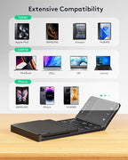 Samsers Foldable Bluetooth Keyboard with Touchpad, Full-Size Wireless Folding Keyboards with PU Leather, Support 3 Devices (BT5.1 x 3), Portable Travel Keyboard for iOS Android Windows Mac OS, Black