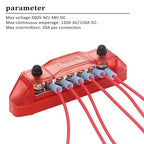 Recoil BBS25P Bus Bar 2 x M5 Studs and 5 Screw Terminals Power Distribution Block with Ring Terminals Pair Red & Black