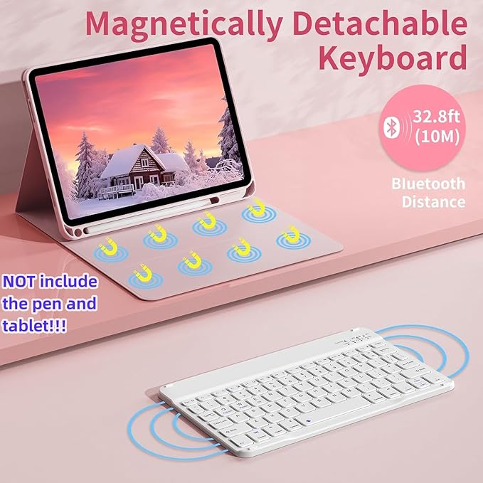 Keyboard Case for Galaxy Tab A9+/A9 Plus 11 Inch 2023, Slim Lightweight 7 Color Rainbow Backlight Detachable Magnetic Bluetooth Keyboard Cover with S Pen Holder,Purple
