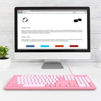 Computer Keyboard Wired, Plug Play USB Keyboard, Low Profile Chiclet Keys, Large Number Pad, Caps Indicators, Foldable Stands, Spill-Resistant, Anti-Wear Letters for PC Laptop (Rose Pink, 1-Pack)
