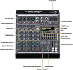 6 Channel Audio Mixer Sound Board Console System 99 DSP DJ Mixer 48V Phantom for Karaoke DJ Studio Streaming Recording