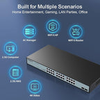 SODOLA 24 Port 2.5Gb Umanaged Switch,24X2.5G Base-T Ports,2X10G SFP, 160Gbps Switching Capacity,Port Isolation,/IU Rack-Mount/Fanless/Plug & Play Multi-Gig Unmanaged Ethernet Switch