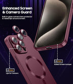 Magnetic for iPhone 15 Pro Max Case [Compatible with MagSafe][Built-in Camera Lens Protector] Slim Soft Silicone Bumper Shockproof Metallic Luster Phone Case (Burgundy)