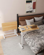 FLEXISPOT H7 PRO Mobile Standing Desk Adjustable Overbed Table Pneumatic with Wheels 90°Tiltable Portable Laptop Desk Rolling Computer Cart Foldable Bedside Table(31.5" W x 17.7" D D, Maple)