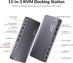 AV Access Docking Station KVM Switch 2 Monitors 2 Laptops, 4K HDMI KVM Switch Dual Monitor, 100W PD for Each PC, 1G Ethernet, EDID Emulation, Ideal for Home Office & Gaming