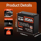 12V 20Ah LiFePO4 Lithium Battery, Built-in 20A BMS, EV Grade A+ Cells, Rechargeable 6000 to 15000 Deep Cycles Lithium Batteries 12V, Perfect for Fish Finder, Camping, Power Wheels