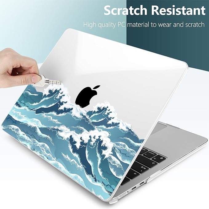 TWOLSKOO for M4 MacBook Air 13.6 inch Case 2025-2022 Release M4 A3240 M3 A3113 M2 A2681, Plastic Hard Shell & Screen Protector & Keyboard Cover & Trackpad Film, Ocean