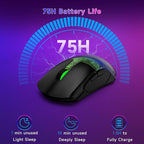 FFJ Master02 Wireless Gaming Mouse, 12000 DPI, Tri-Mode 2.4G/USB-C/Bluetooth 5.3 Gaming Mouse, Large RGB Backlit, 6 Programmable Buttons, 75Hr Battery Life for PC, Mac, Laptop, PS5, Xbox - Black