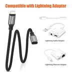 AGVEE 2 Pack 1ft Lightning Extension Cable, Braided Female to Male Extender Full Function Cord Compatible with iPhone iPad, Data Sync Video Audio & Charging Connector Adapter, Dark Gray