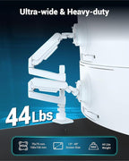 Dual Monitor Arm for 13-49 Inch Ultrawide Screens, Heavy Duty Monitor Mount for 2 Monitors up to 44lbs, Full Motion Vertical Stacked Dual Monitor Arm Desk Mount, 75/100mm VESA Mount, White