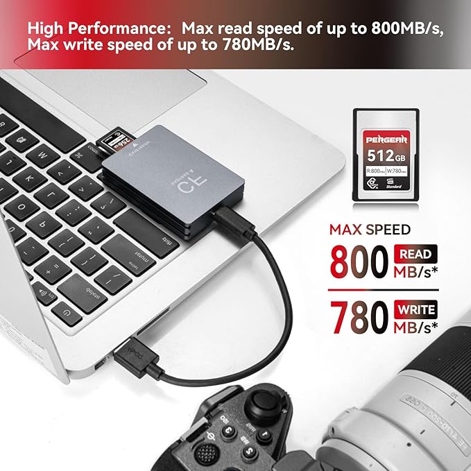 Pergear 512GB CFexpress Type A Memory Card VPG200, Up to 800MB/s Read Speed & 780MB/s Write Speed for 4K 120P,8K 30P Recording (2-Pack)