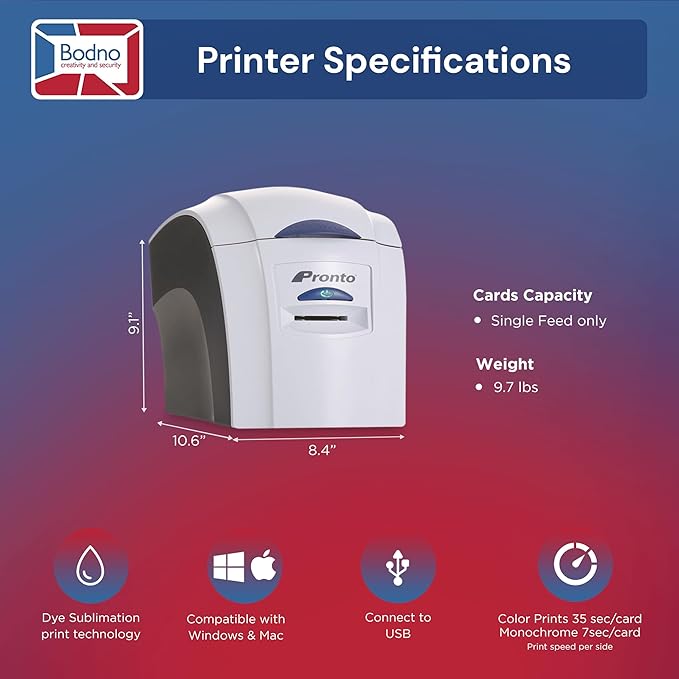 Bodno Magicard Pronto ID Card Printer & Complete Supplies Package ID Software and Camera - Bronze Edition