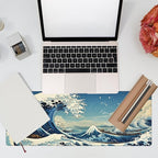 Desk Mat,Blue Japanese Sea Wave Desk Pad,Japanese Sea Wave Large Gaming Mouse Pad for Desk,Extended Big Computer Keyboard Mouse Pad with Non-Slip Base and Stitched Edge,31.5"x11.8"