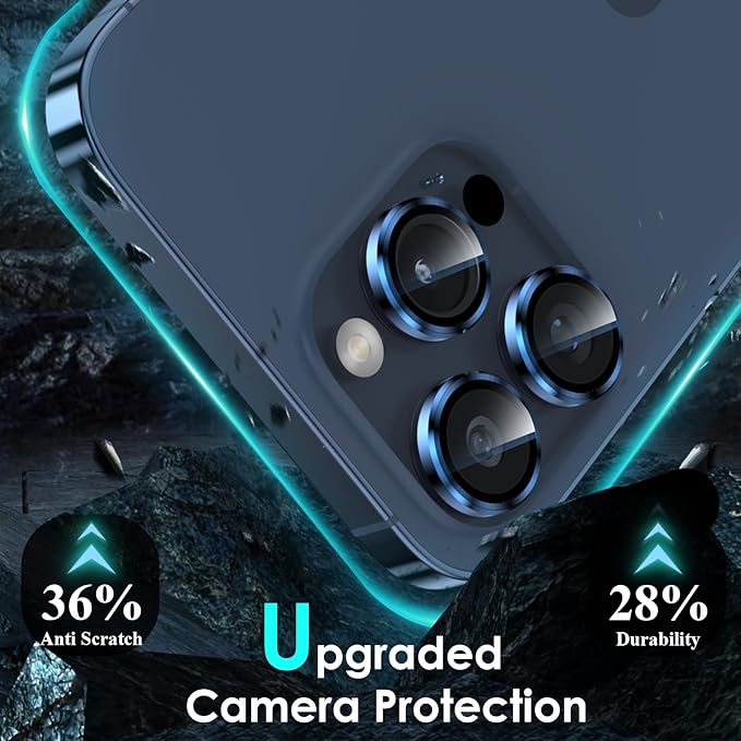 YWXTW CameraLens Protector,[1 Step Installation Tray] Tempered Glass Screen Metal Individual Cover Accessories Case Friendly (Blue Titanium) (iPhone 15 Pro/15 Pro Max)