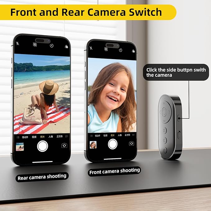 Bluetooth Camera Remote Shutter with Zoom and Front/Rear Camera Switch for Photo and Vlogging,Cllphone Remote Clicker for iOS & Android Smartphone, Wireless Video Scrolling for Tiktok
