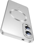 Magnetic for Samsung Galaxy S25 Edge Case [Compatible with MagSafe][Built-in Camera Lens Protector] Slim Soft Silicone Bumper Shockproof Metallic Luster Phone Case (Silver)