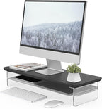 Fenge Acrylic Monitor Stand Riser, 23.6 Inches Monitor Stand with Metal Storage, 2 Tier Acrylic Computer Riser for Desk, Clear Laptop Stand for PC, Laptop, Printer, TV