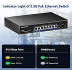 Upgrade 10 Port 2.5G PoE Switch,AUMOX PRO 8 Port 2.5G Network Unmanaged Switch with 2x10G SFP Gigabit Ethernet Unmanaged PoE Switch 120W,Compatible with 100/1000/2500Mbps for AP, NAS, PC Plug and Play