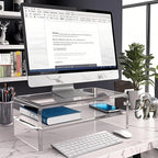Acrylic Monitor Stand, 2 Tier Computer Monitor Stand Riser，20 inch Acrylic Computer Monitor Stand Riser for iMac, PC, Desktop, Laptop, TV Screen with Extra Storage Space Home Office
