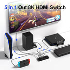 Y.D.F 8K@60Hz HDMI Switcher 5 in 1 Out Aluminum Support 4K@120Hz HDR10+ HDCP 2.3 CEC HDMI 2.1 Switch Splitter Compatible with PS5/4 Xbox X/S Nintendo Switch/OLED Roku Apple TV Fire Stick UHD TV