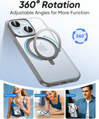 MAGIC JOHN 360° Rotatable Magnetic Invisible Stand for iPhone 15 Case [Anti-Slip Grip] [Compatible with MagSafe] 16FT Shockproof for iPhone 15 Case with Kickstand, Black