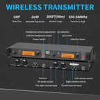 XTUGA RW2080 Wireless in Ear Monitor System Mono with 2 Bodypacks, Dual Channel Design IEM UHF System Stage Monitors Earphone 300Ft Range, 40 Frequencies for Band, Studio, Musicians, 902-928mhz